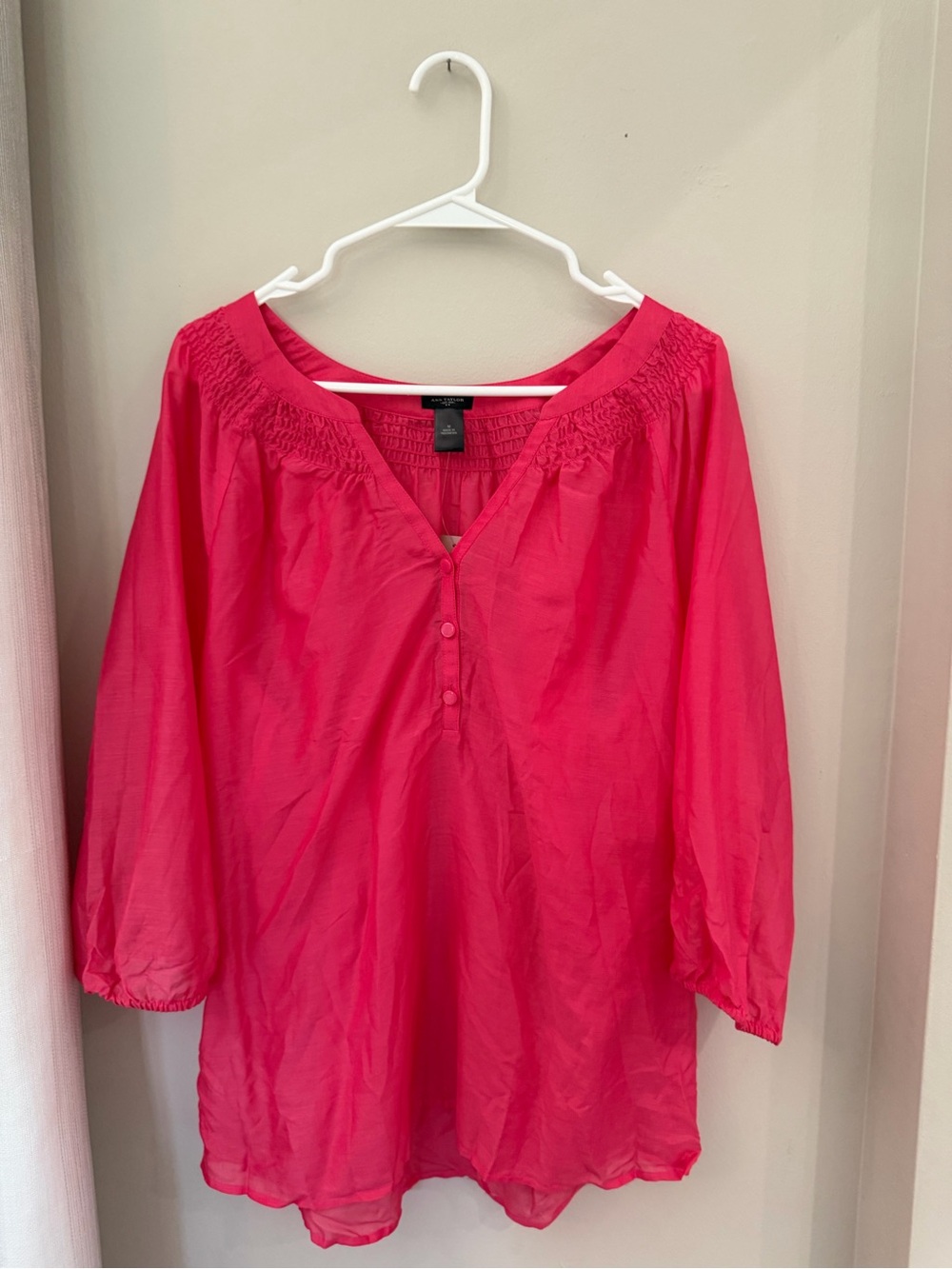 Ann Taylor Hot Pink Peasant Tunic Blouse